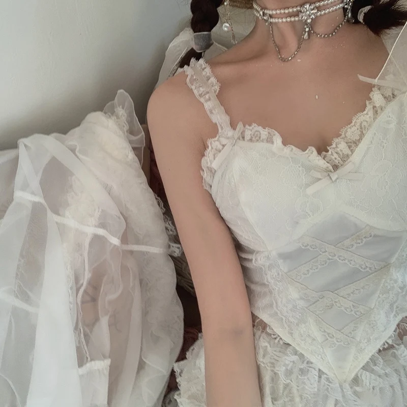 Принцесса сладкий Лолита Camisole Bobon21 ленивый и повседневный праздник французский девушка сладкий кружева популярный сексуальный топ женщин T1778