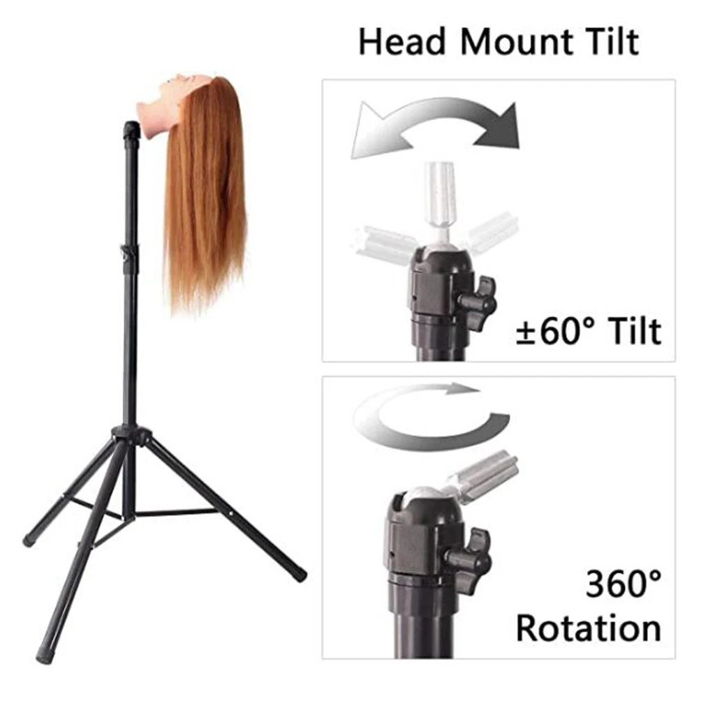 Canvas Block Mannequin Head + Tripod Training Stand Non-Slip + 100 T Pins