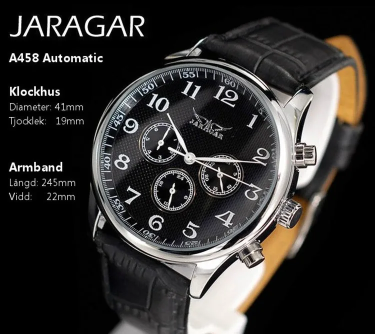 JARAGAR Automatic Mechanical Self-Wind Sport Thin Case Calendar 24Hour Week Dial Real Leather Strap Men Wrist Watch mechanical watch