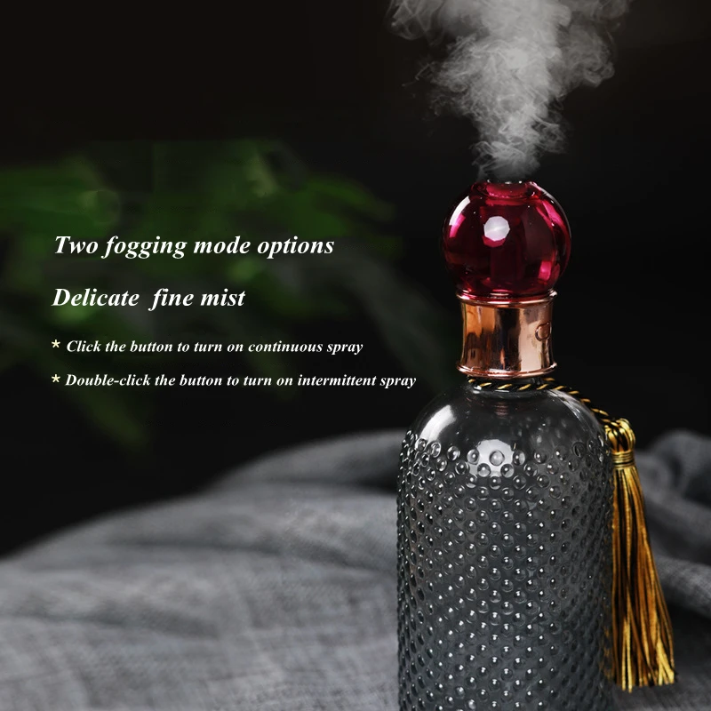 Umidificatore d'aria in bottiglia di profumo in vetro, USB, aromaterapia, diffusore a ultrasuoni, mini umidificatori portatili per auto_voghion.com