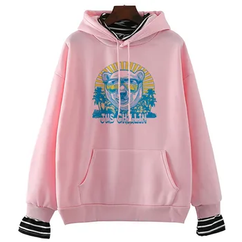 

Bear Jus Chillin Printed Clothing Winter&spring Hoodie Gothic Women Sweatshirts Harajuku White Pinks Female Pullovers Tops