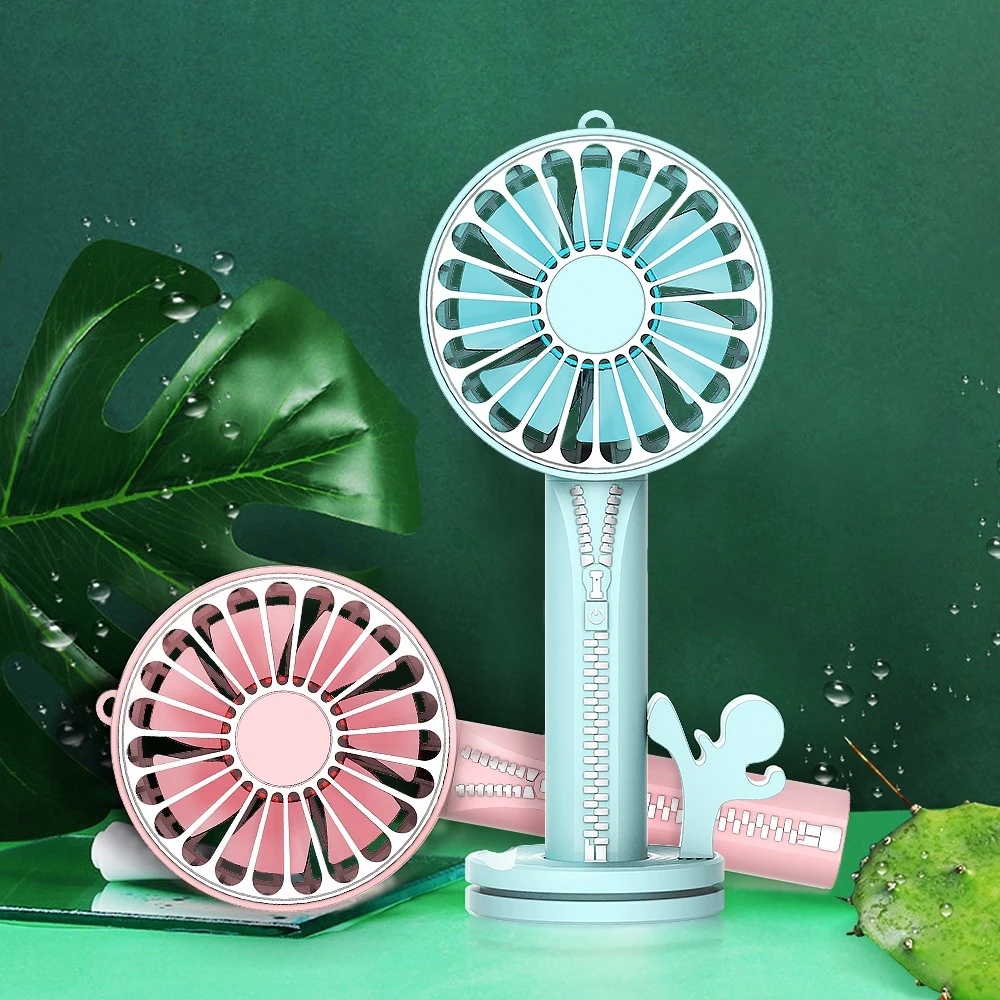 

Electric Cooling Fan Mini Handheld Creative usb zipper small fan mini with base bracket mirror multi-function desktop fan