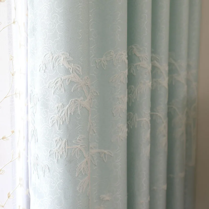 

Curtains for Living Room and Bedroom Simple Chinese Jacquard Three-dimensional Embroidered Curtain Shading