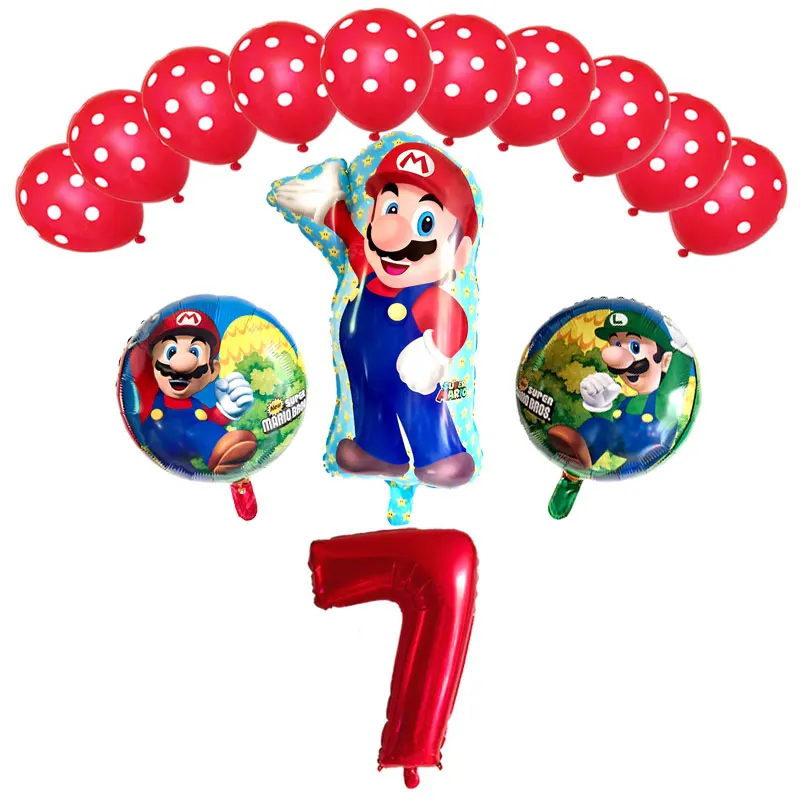 14 шт./лот, фольгированные шары Супер Марио, украшения для дня рождения, красные и синие цифры 1-9 и латексные шары, гелиевые шары Марио, детские игрушки