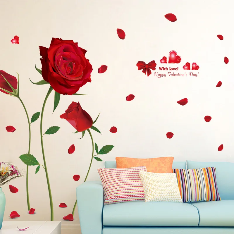 

230x155cm Red Rose Wall Stickers Romantic Flowers For Living Room Bedroom Wedding Decorations Murals DIY Decal Home Decoration