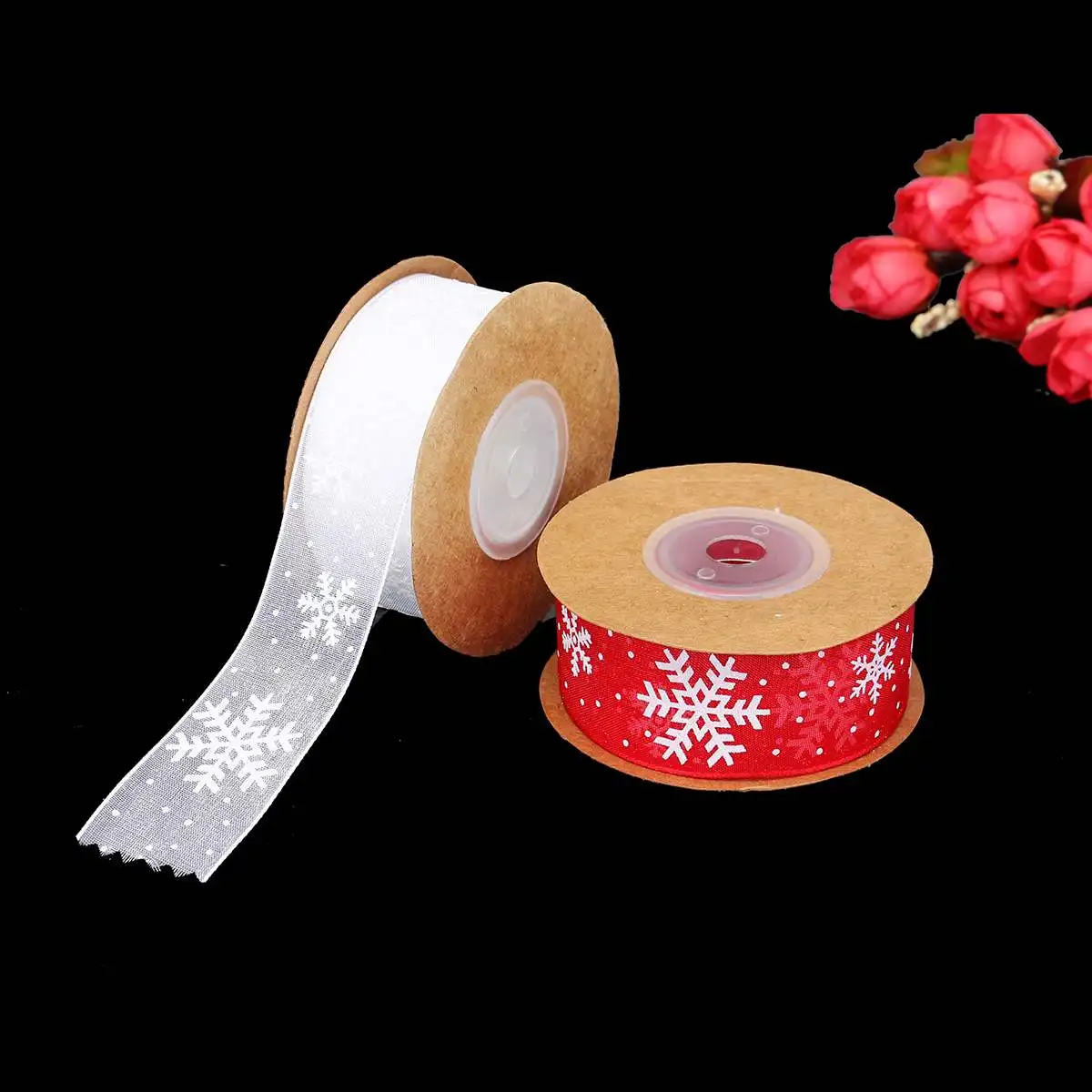 DIY Christmas Decorations Trim Ribbon 10m Transparent Snowflake Ribbons Roll Gift Packaging Material Hair Accessories Home Party