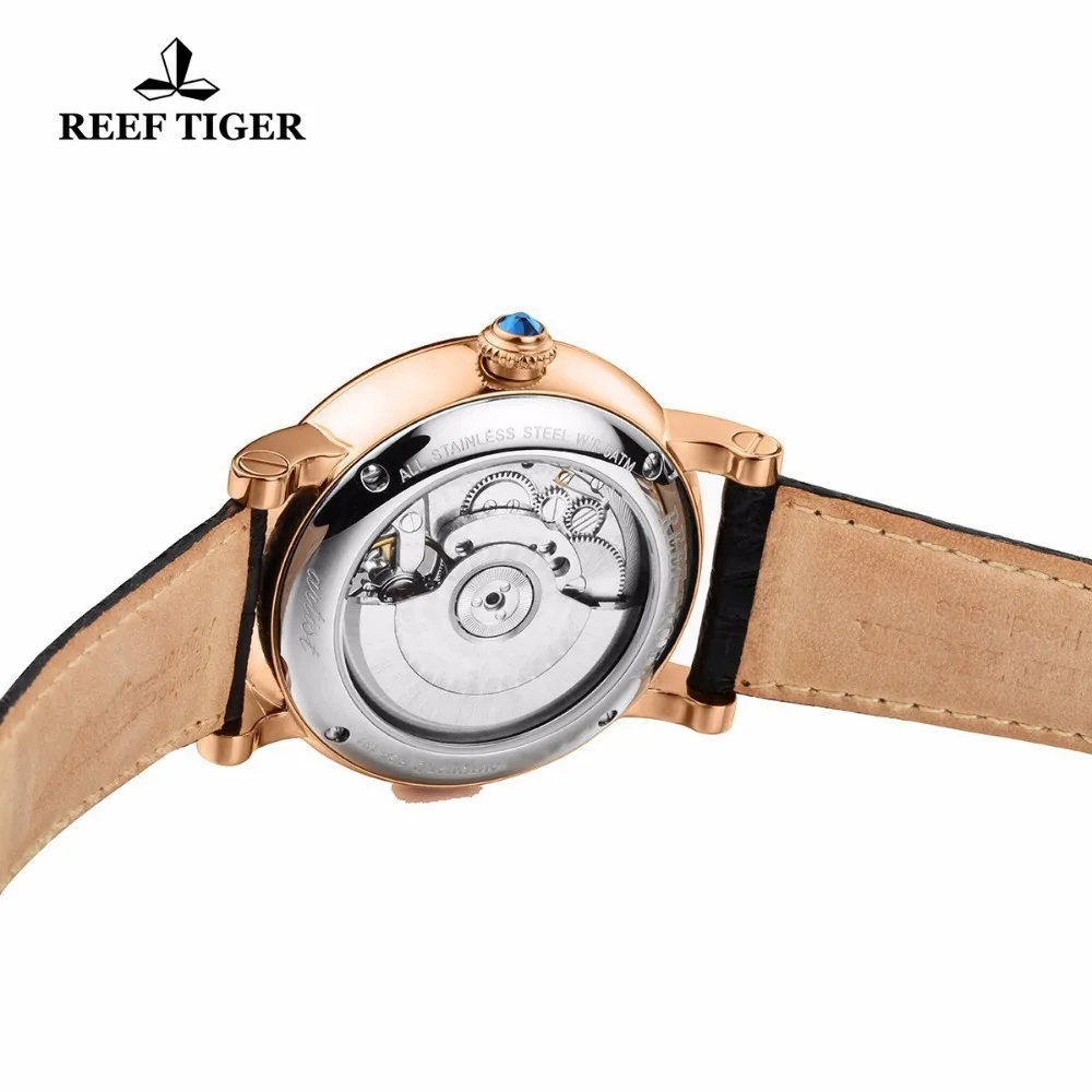 US $135.00 Reef TigerRT Luxury Watches For Men Rose Gold Tourbillon Automatic Mechanical Genuine Leather Watch Relogio Masculino RGA192