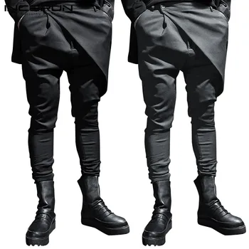 

INCERUN Fashion Men Solid Color Punk Style Harem Pants Streetwear Irregular Casual Trousers Joggers Pockets Mens Lounge Pants