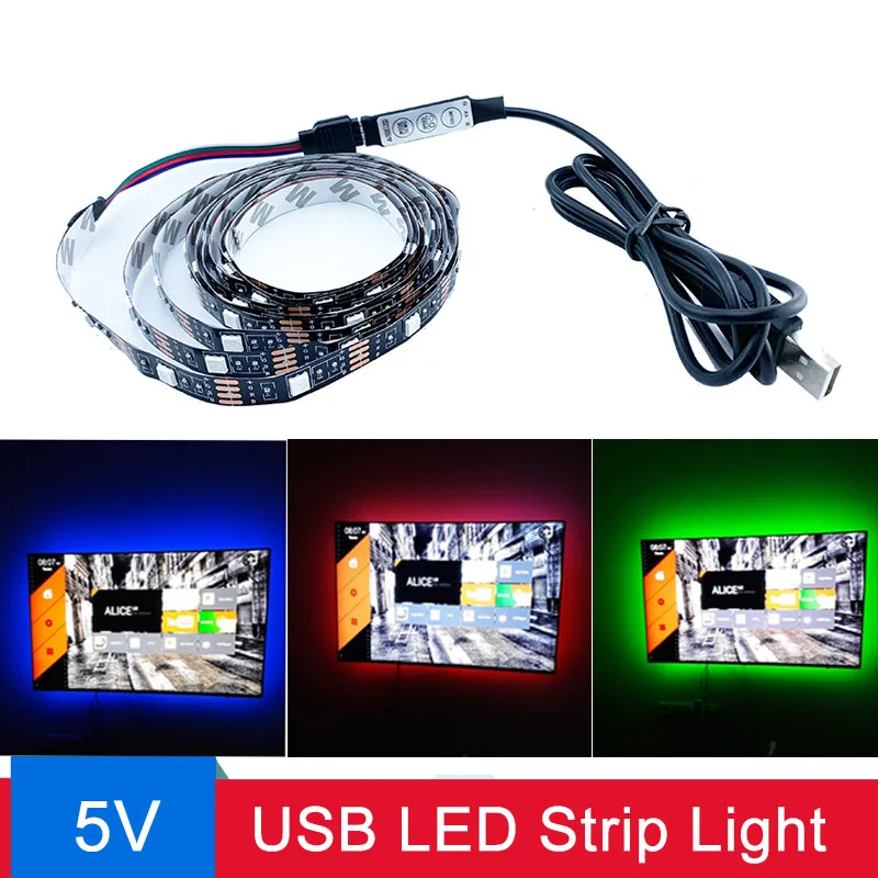 USB LED Strip Light 2835SMD DC5V Flexible LED Lamp Tape Ribbon RGB 1M 2M 3M 4M 5M TV Desktop Screen BackLight Diode Tape