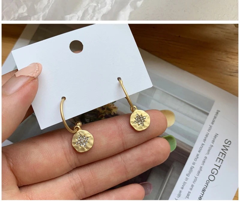 Dainty Opened Circle Crystal Star Hoop Earrings Round Coin Rhinestone Geometric Alloy Circle Earrings Women Girl Party Small