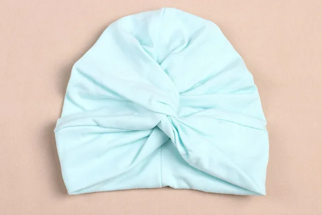 Cute Cotton Blend Baby Turban Hat Newborn Beanie Caps Kids Girls Headwear Infant Toddler Shower Hat Birthday Gift Photo Props 10baby lightblue