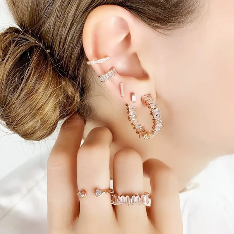 Модный багет кубический циркон кольцо для пирсинга серьги роскошные сверкающие