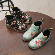 Winter Kids Snow Shoes Flowers Print Martion Boots Girls Shoes Platform Boots for Big children Plush Snow Boots Boys 1-12y