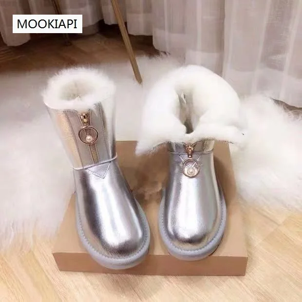 Австралийская женская обувь новейшего качества в году Натуральная овечья кожа натуральная шерсть зимние ботинки на молнии