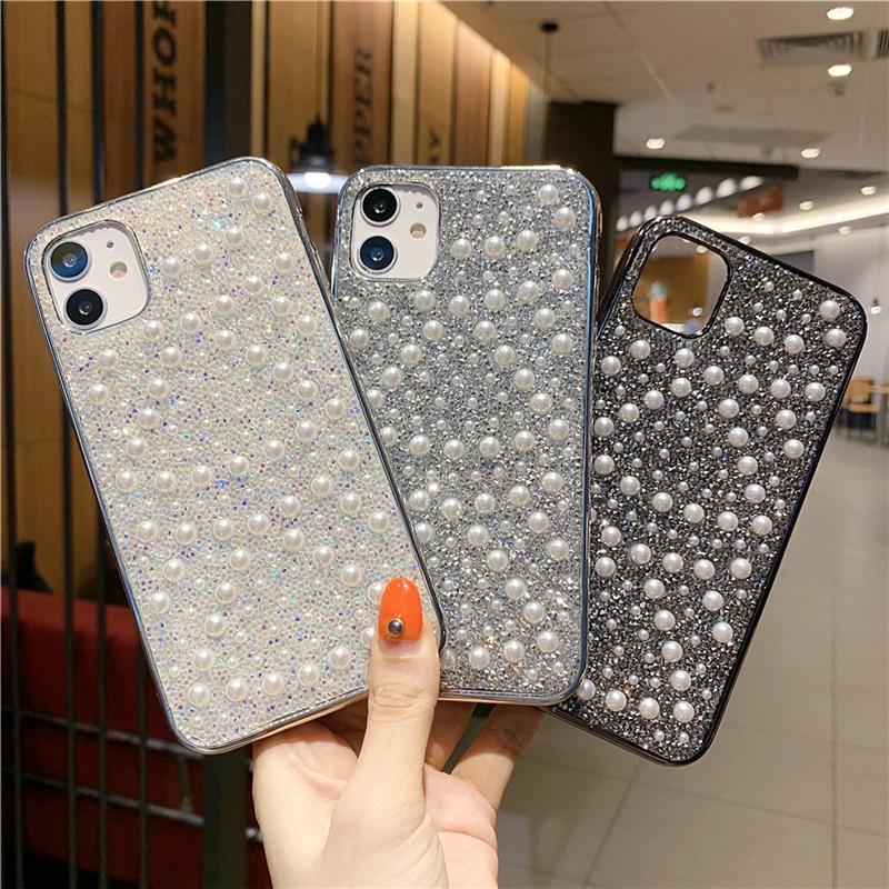 Роскошные Чехлы со стразами и жемчужинами для телефонов iPhone 12 11 Pro MAX X XR XS Max 7 8 Plus 6