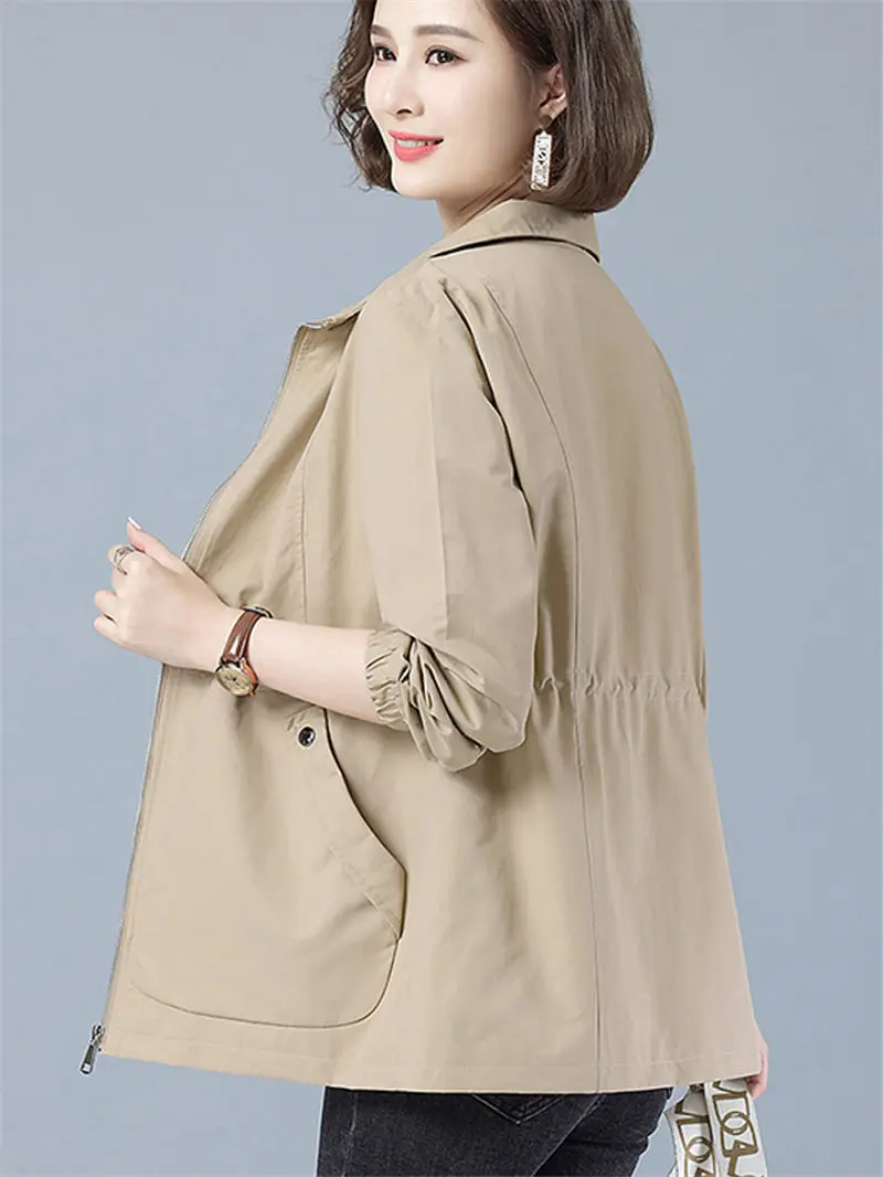 

Куртка женская однотонная свободного покроя, повседневная верхняя одежда, ветровка средней длины, большие размеры, дикая, mанглийском, весна-осень 2022