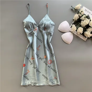 

Sexy Sleepwear Pyjamas with Chest Pad Girl Short Nightdress Summer New Women Sling Nightgown printing