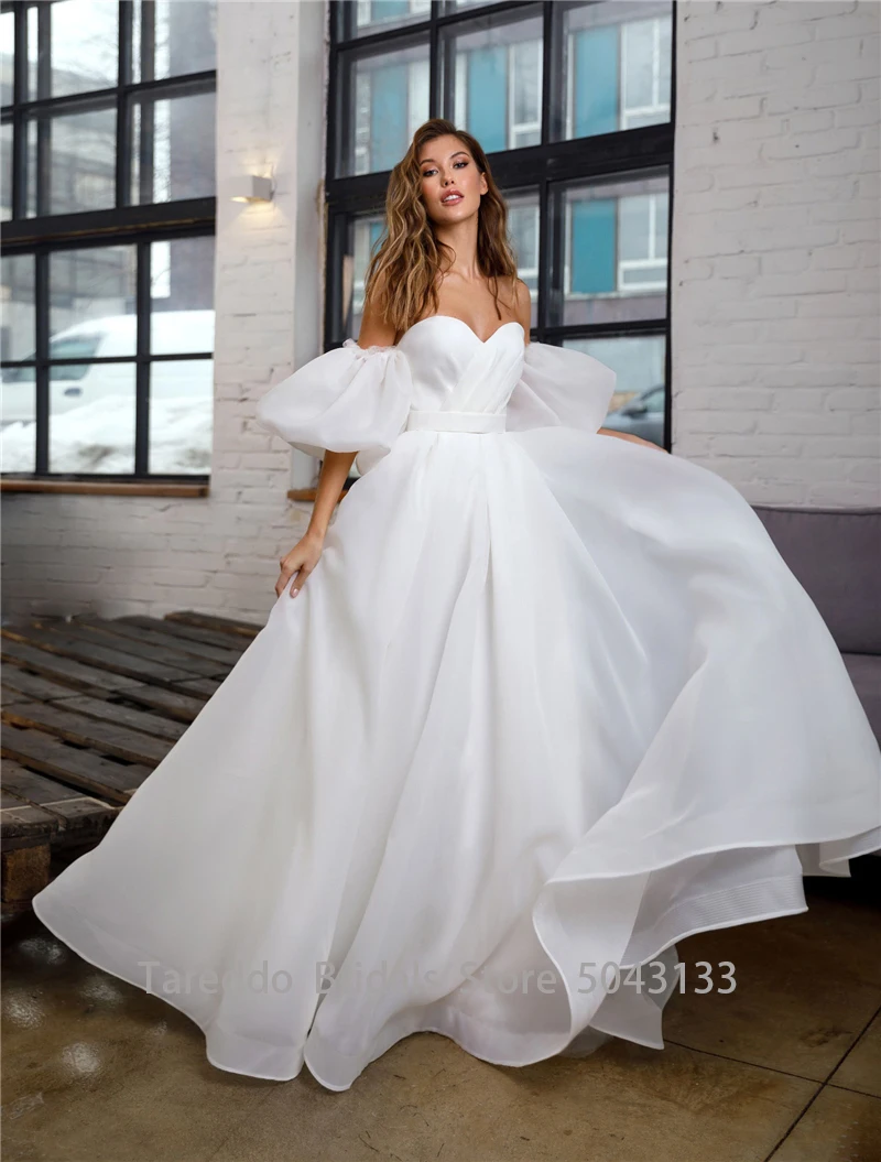 Romantic Organza Wedding Dresses Detachable Puff Sleeves Elegant Sweet A-line Bridal Dress Princess Gowns