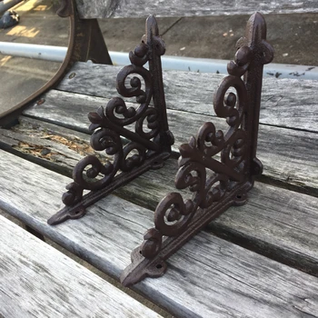 

A Pair Antique Style Cast Iron Brackets Garden Braces Rustic Shelf Bracket Brown HKS99