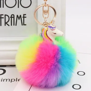 

30pcs/lot Unicorn Keychains Lovely Plush Dolls Rainbow Color Key Ring Girls Bag Decoration For Women Fashion Jewelry
