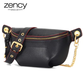

Zency Fashion Women's Chest Bag 100% Genuine Leather High Quality More Pockets Chest Bags Classic Black Crossbody