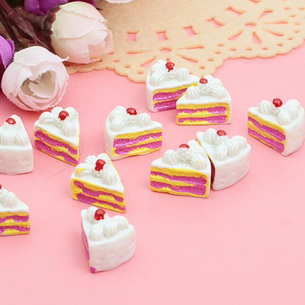 10Pcs Colorful Mix Cake Resin Miniature Flowers Candy Cake Cabochons for Home Decor Craft Accessory DIY Doll House Toys