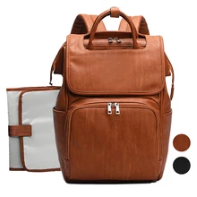 Bolsa de pañales de moda para mamá, mochila de maternidad de cuero PU, bolsas impermeables para cochecito de bebé, pañales de lactancia de viaje
