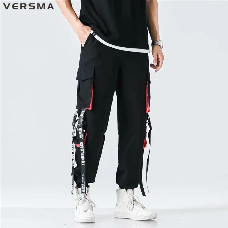 

VERSMA Japanese Streetwear Ribbon Design Cargo Pants Trousers Men Hip Hop Rock Punk Oversized BF Joggers Pants Men Dropshipping