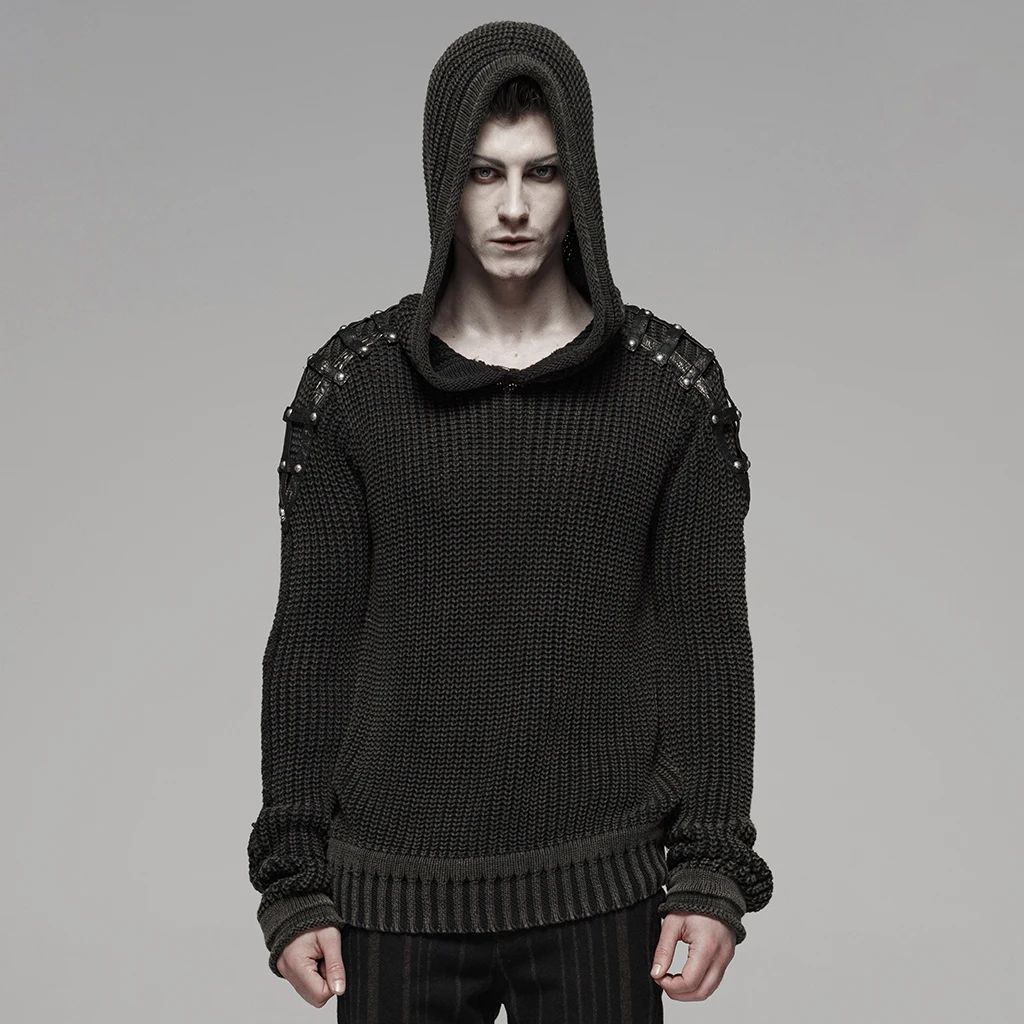 

PUNK RAVE Men Punk Rock Black Sweaters Decadent Steampunk Retro Design Sweater Male Fashion Streetwear Pullovers