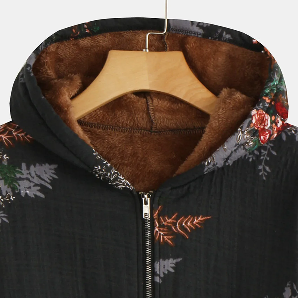 JAYCOSIN одежда для женщин Винтаж Цветочный Принт флисовое пальто с капюшоном Женская мода Бохо длинный рукав размера плюс куртки пальто 1017