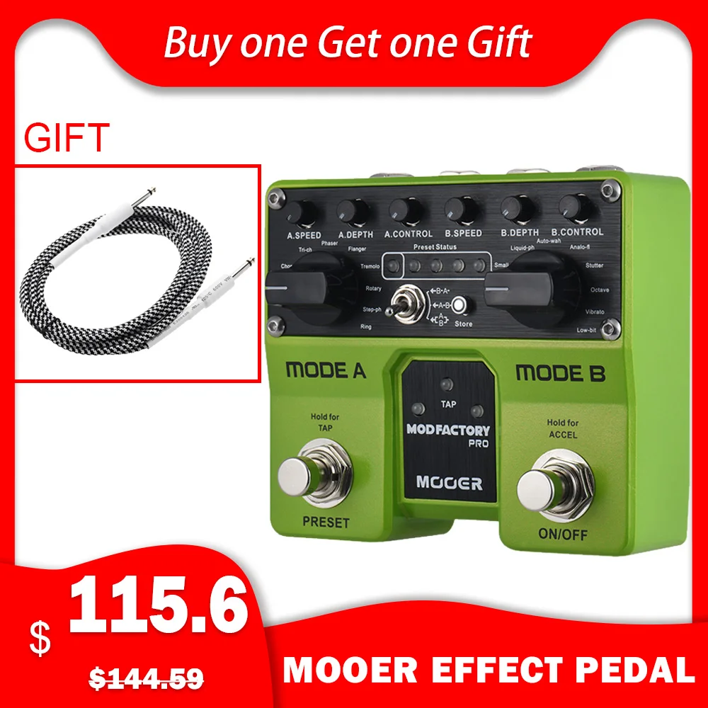 

MOOER MODFACTORY Pro Dual Modules Modulation Guitar Effect Pedal 16 Modulation Effects Tap Tempo Function with Dual