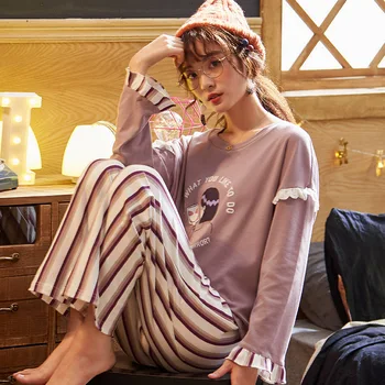 

Women Home Wear Sleep Set Cotton Intimate Lingerie Pajamas Suit Sleepwear Home Clothing Spring Summer New Nightwear Pyjamas