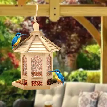 

Mini Outdoor Bird Feeder Wooden Hanging Bird Food Container for Balcony Garden Park Bird House Type Feeder Garden Decoration