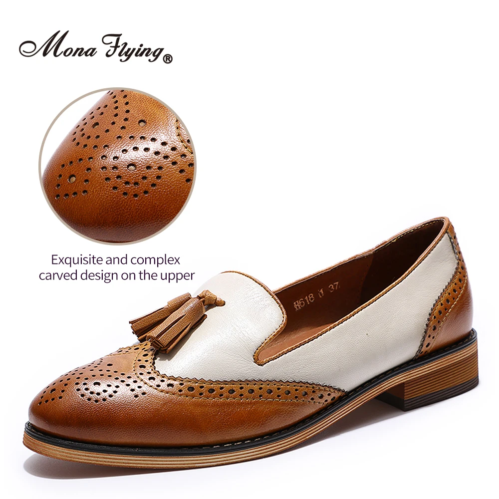 Mona Flying Women Genuine Leather Slip-on Tassel Penny Loafer Designer Loafers Casual Flat Driving Shoes for Ladies H618-1