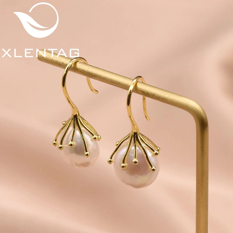 Серьги XlentAg из натурального пресноводного белого жемчуга для женщин и девушек