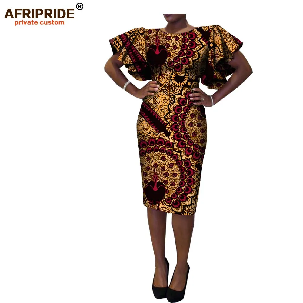 Новое Африканское весеннее женское платье AFRIPRIDE с коротким рукавом-бабочкой и О-образным вырезом длиной до колена повседневное хлопковое платье для женщин A7225133