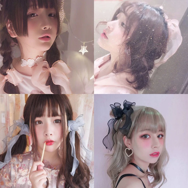 

Lolita hairpin hair band Japan cute double ponytail hair accessories headdress snow gauze ribbon bow hairpin