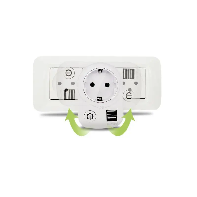 

EU Plug Countdown Timer Socket Smart Control Dual USB Ports 180 Degree Rotation 8 Hour