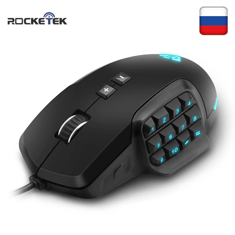 Pаспродажа Rocketek USB RGB Проводная игровая мышь 24000 точек дюйм 16 кнопок лазерные программируемые игровые мыши Подсветка эргономичная для ноутбука компьют...