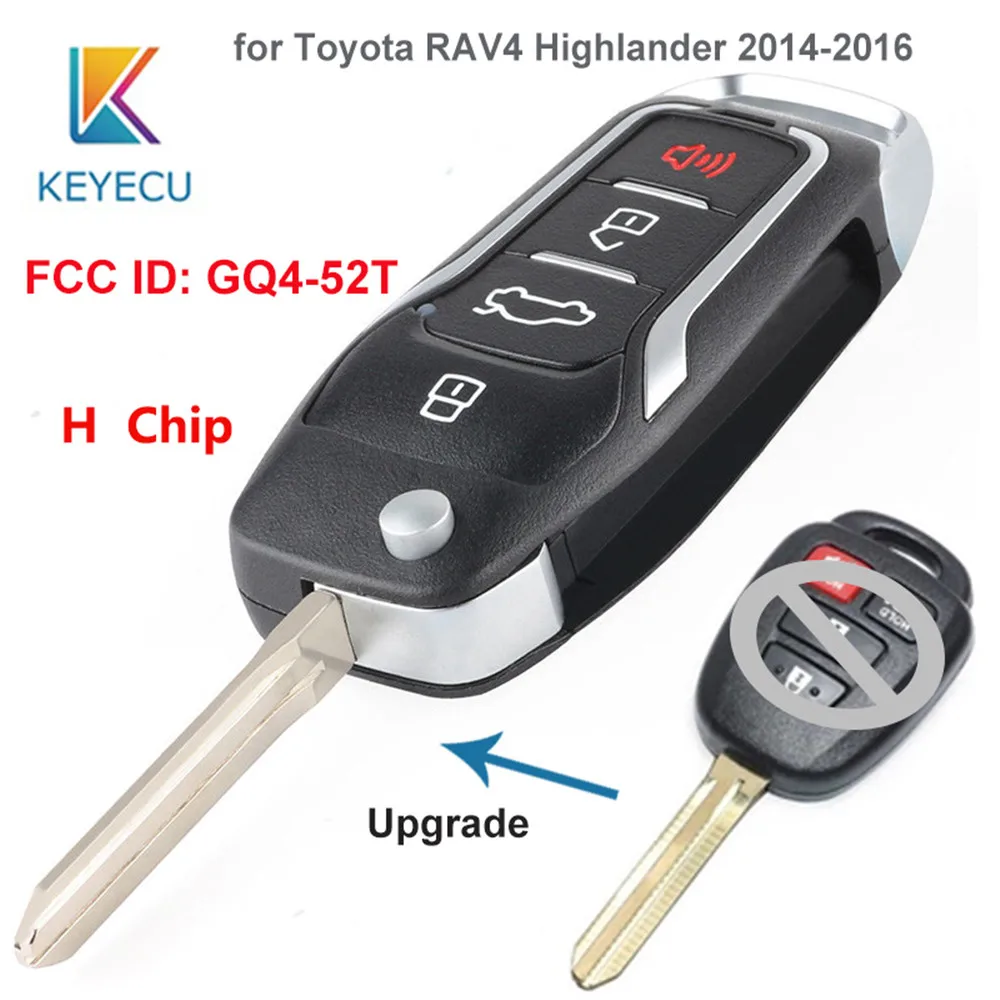 KEYECU H чип FCC: GQ4-52T обновленный Флип складной 3+ 1 4 кнопки дистанционного брелока TOY43 для Toyota RAV4 Highlander