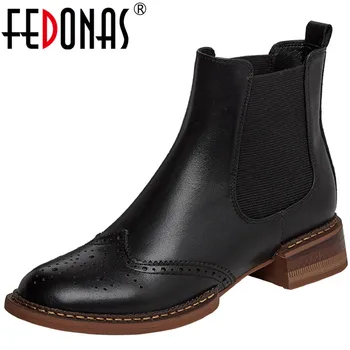 

FEDONAS 2020 Autumn Winter Shoes Woman Heels Genuine Leather Ankle Boots For Women Fashio Concise Basic Low Heels Boots Boots