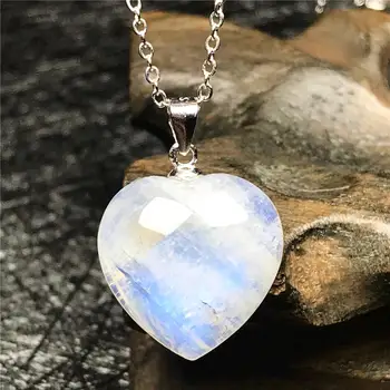 

16x6mm Natural Moonstone Heart Pendant Necklace For Woman Lady Man Blue Light Crystal Beads Stone 925 Silver Chain Jewelry AAAAA