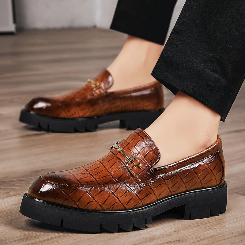 Zapatos plataforma de cuero PU de negocios para hombre, zapatos formales sin cordones con punta estrecha, 3 colores|Zapatos - AliExpress