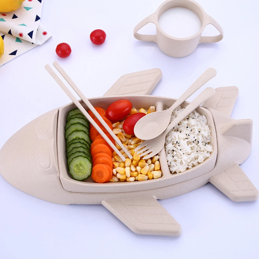 1pc Cute Cartoon Small Chips Snacks Dishware Dishes Bamboo Fiber Plate Aircraft Infant Tableware Children's Dividers Plate
