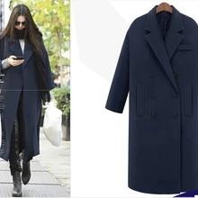 Новые модные осенне-зимние пальто, одноцветные женские длинные тренчи, повседневные двубортные шерстяные куртки, кашемировые пальто