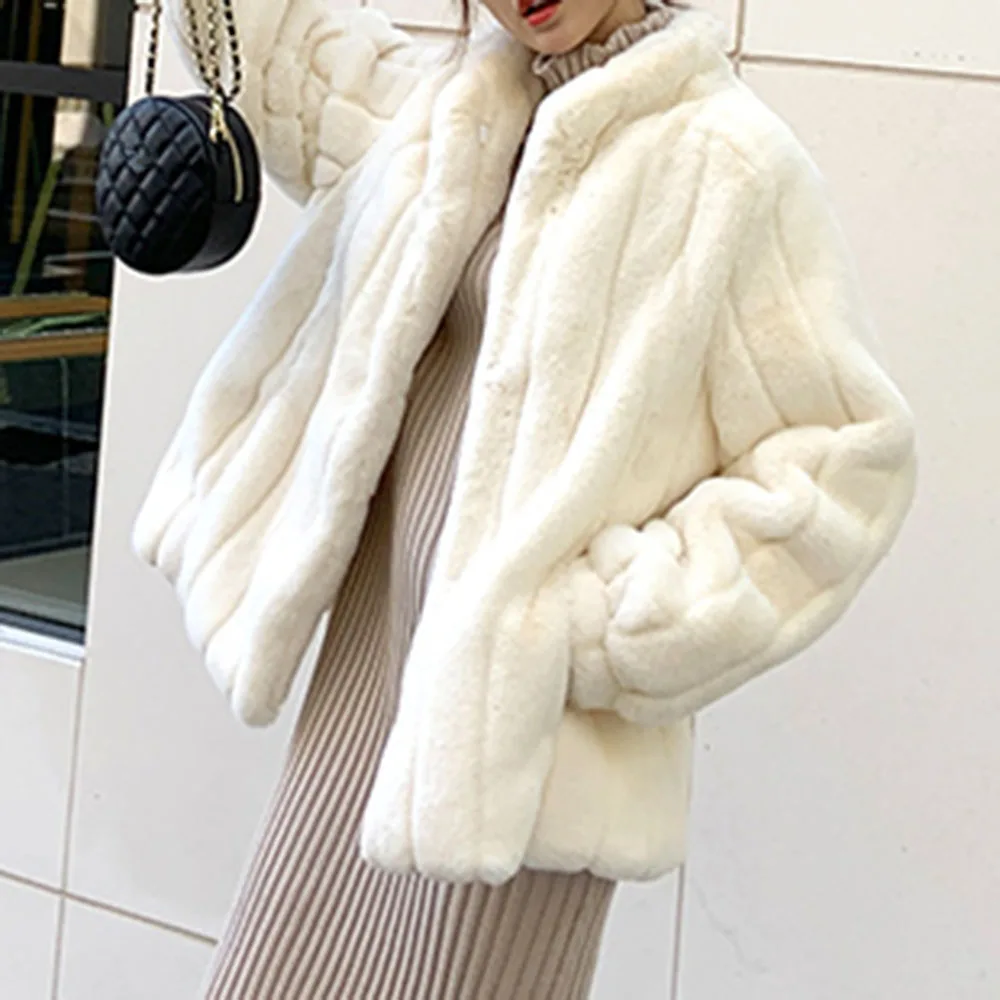

Faux Fur Overcoat Faux Fur Girl 2020 Autumn Winter New Lamb Fur Coat Short Stand Collar Thick Plush Coat Lazy Style Minimalist