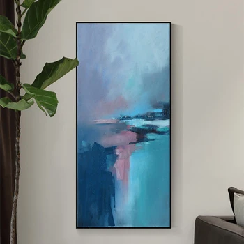 

Modern Dreamy Color Abstract Art Blue Oil Painting Long Canvas Print and Poster Pictures for Living Room Bedroom Decoration 3-25
