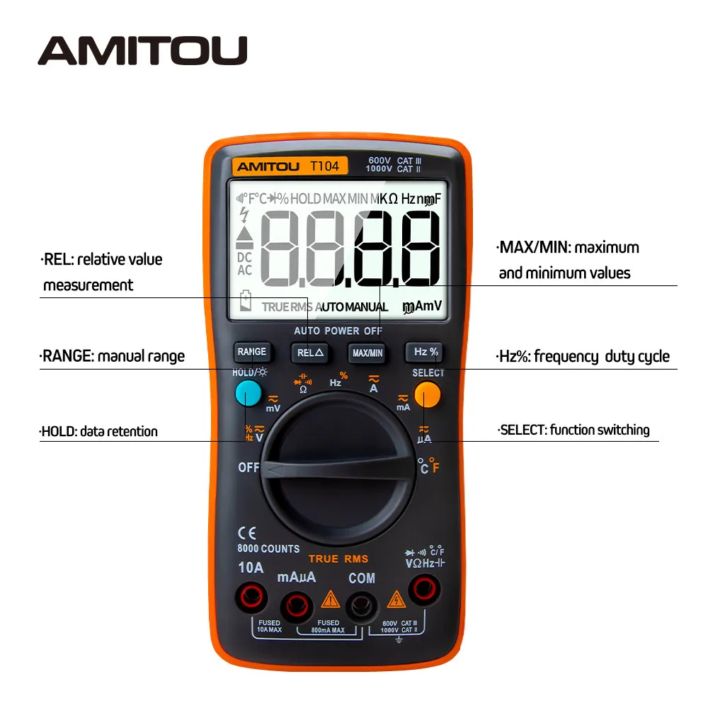 AMITOU T104 мультиметр мини авто мультимер цифровой вольтметр транзистор мультиметры