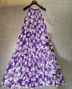 

100% Silk Floral Print Dress Long Bohemia Vacation Style Wide Silk Wide Dress Spring Summer Women's High Quality Dress