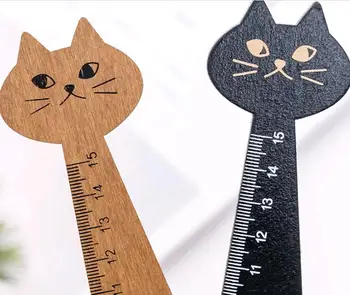 

100pcs/Lot South Korean Creative Cartoon Cat Drawing Ruler Vintage Stationery Learning Supplies Wooden Ruler RU005